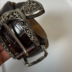 Brighton Dark Brown croc Leather Belt with Silver Details size 30 M